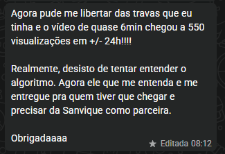 Feedback sobre alcance de vídeo e o algoritmo