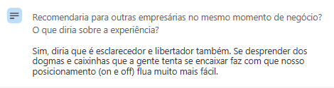 Feedback sobre recomendação da experiência